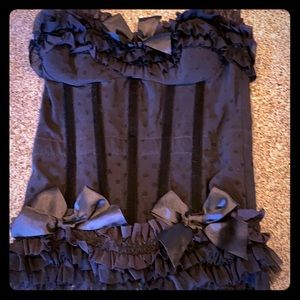 Black mesh corset w velvet piping and satin bows